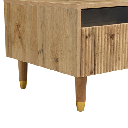 Modern Coffee Table with Wavy Drawer Top & Golden Wood-Legged Design - 2-Drawer Storage, Sturdy Metal Frame, Easy Assembly, No Power Needed for Living Room, Bedroom, Office - Contemporary Style, Coffee Table for Living Room,