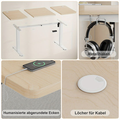 120x60cm Ergonomic Height Adjustable Standing Desk, Home Office Table with Splice Board, Upgraded Stable Steel Frame for Sit-Stand Workstation