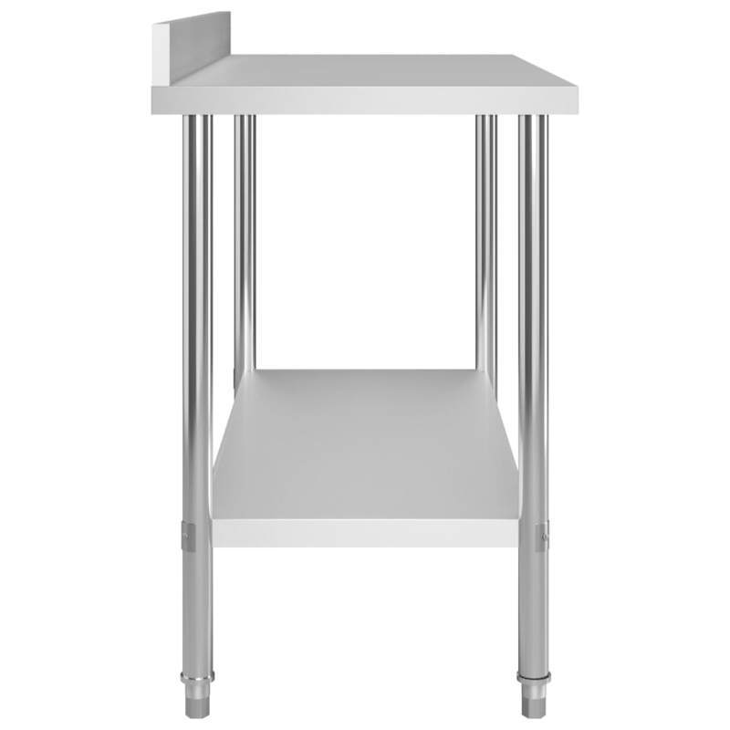 Werktafel Keuken – RVS Werkbank – Inklapbare Tafel – Werkblad Horeca – Werkbank Met Opbergruimte – 120x60x93 cm – Roestvrij Staal – Verhoogde Achterwand – Dubbellaagse Plank