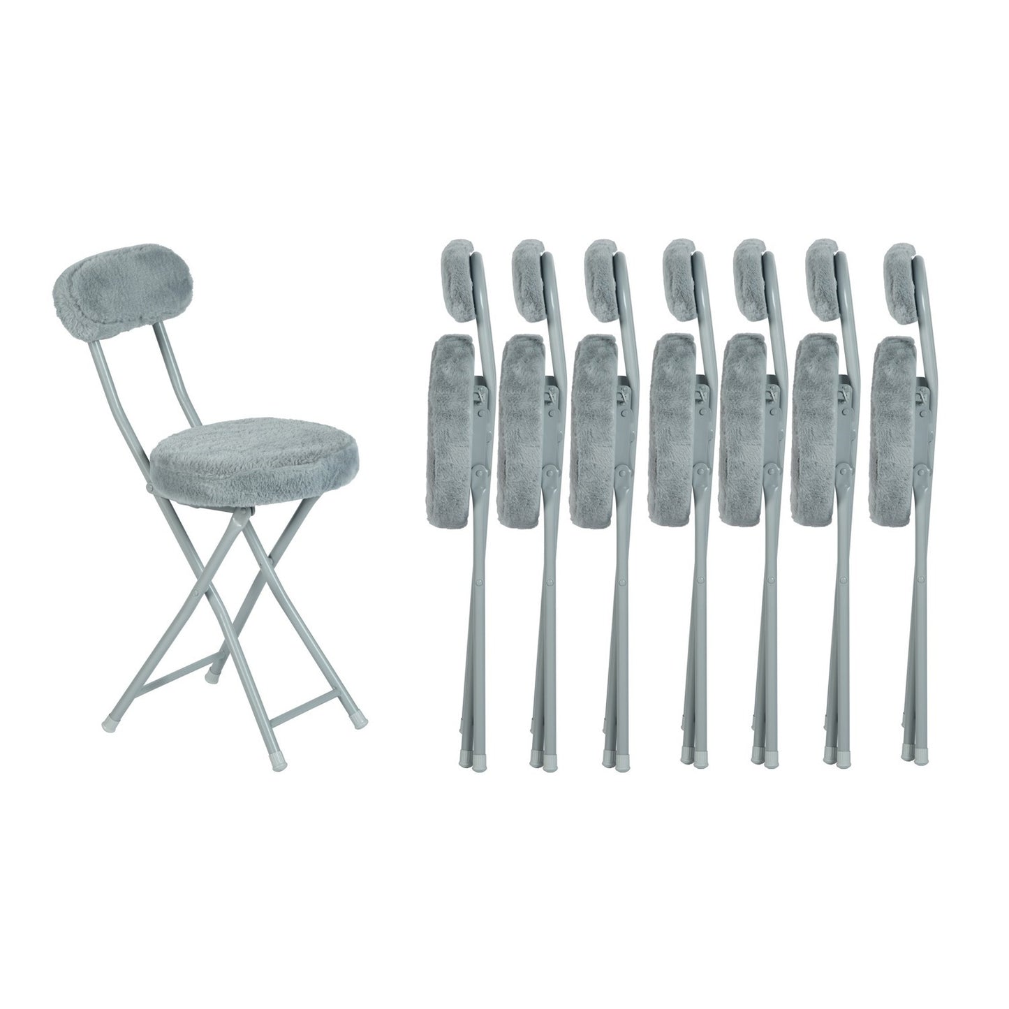 Opvouwbare Bureaustoelen – Klapstoelen – Vergaderstoelen – Vouwstoelen – Werkstoelen – Set Van 8 – Grijs – Met Ronde Leren Zitting En Voetensteun – 49 Cm Zithoogte