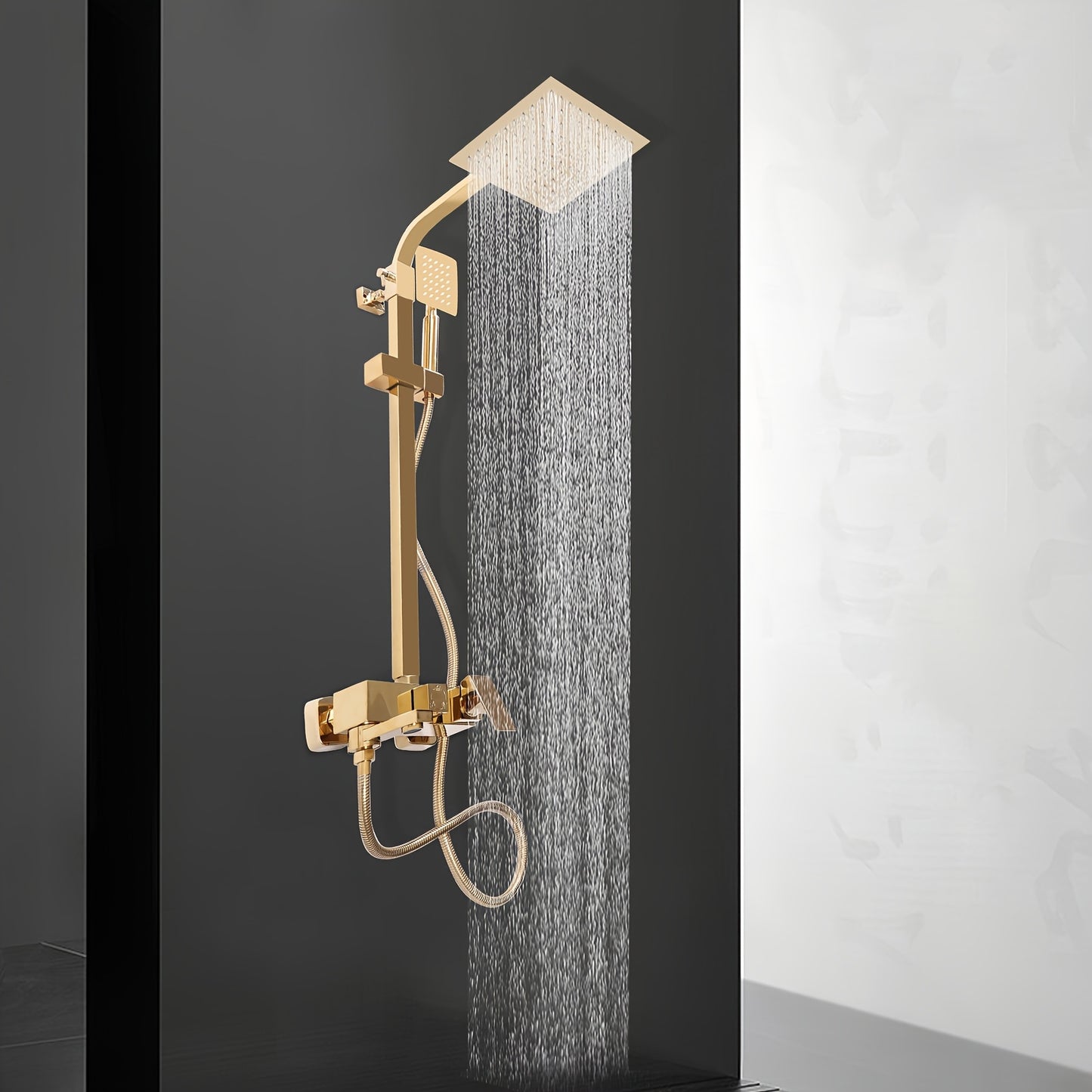 Golden Shower System – Regendouche – Douche Set – Mengkraan – Douchefittingen – Koperen Materiaal – Wandmontage