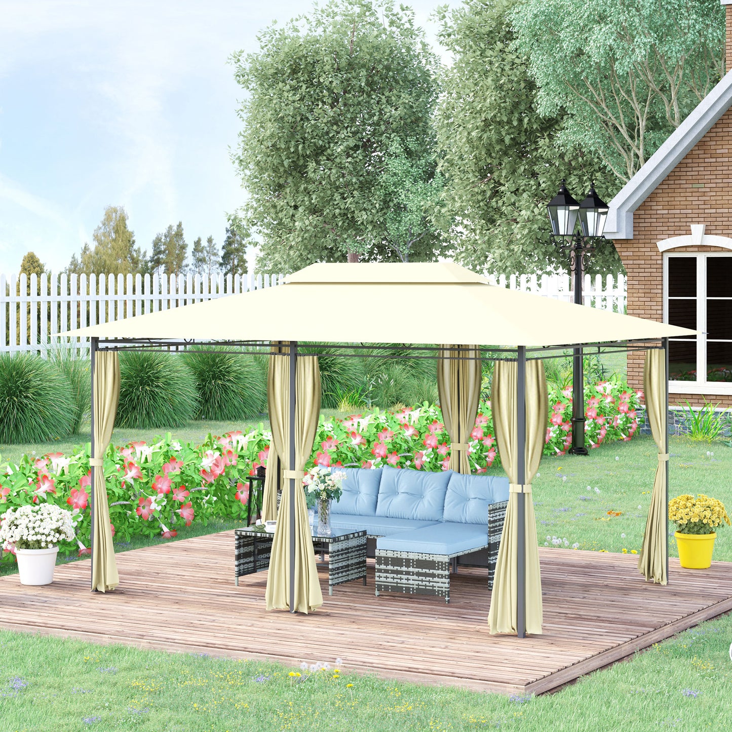 Tuinpaviljoen – Partytent – Prieel – Overkapping – Pergola – Koloniaal Stijl – Dubbel Dak – 3x4 Meter – Crème