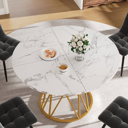 Modern Round Dining Table - 4-Person Round Coffee Table with Marble Top & Golden Metal Legs, 100x100x76cm, Contemporary Design for Kitchen, Living Room, or Dining Room, Easy Assembly, No Power Needed, Dining Table Decor, Eleg