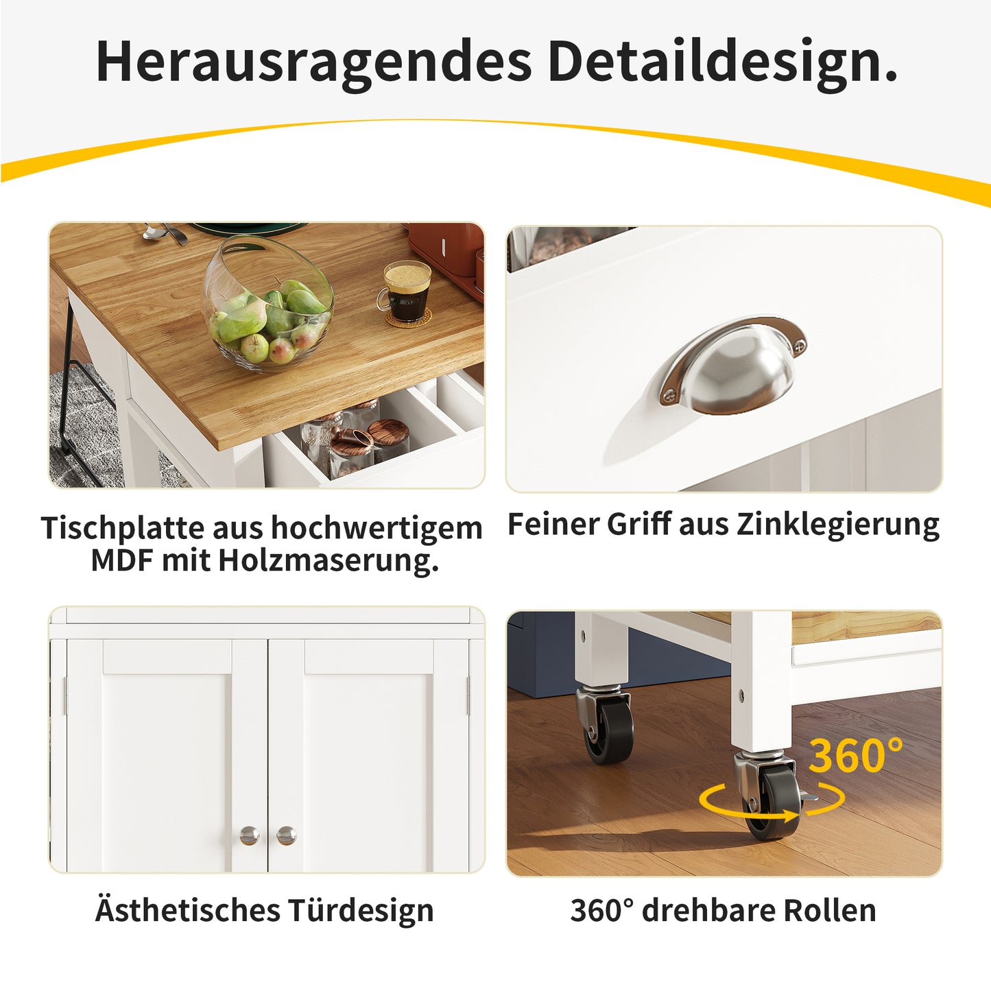 Keukeneiland – Keukenkast – Buffetkast – Serveerwagen – Kookeiland – Uitklapbaar Werkblad – MDF Met Dennenhouten Mand – 120x45x90 cm – Wit