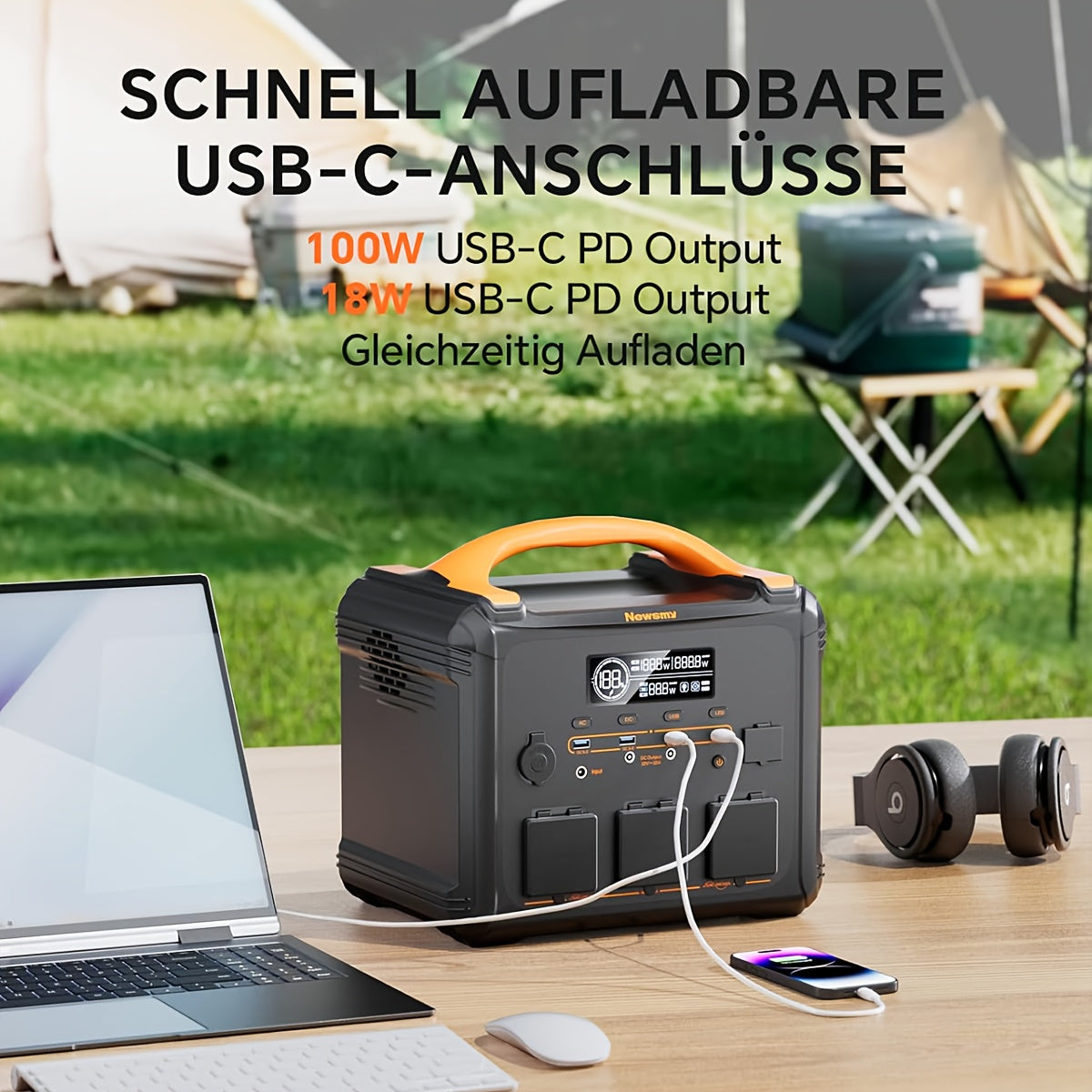 Powerstation – Draagbare Generator – Noodstroomvoorziening – Camping Accu – Mobiele Energieopslag – 1102,5 Wh Capaciteit – Snelle Oplaadtijd 1,2 Uur