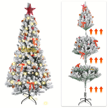 Kunstkerstboom – Kerstboom – Kunstboom – Nepkerstboom – Sierkerstboom – 210 cm Groot – Vooraf Versierd Met Flock – Met Metalen Standaard – Voor Binnen & Buiten