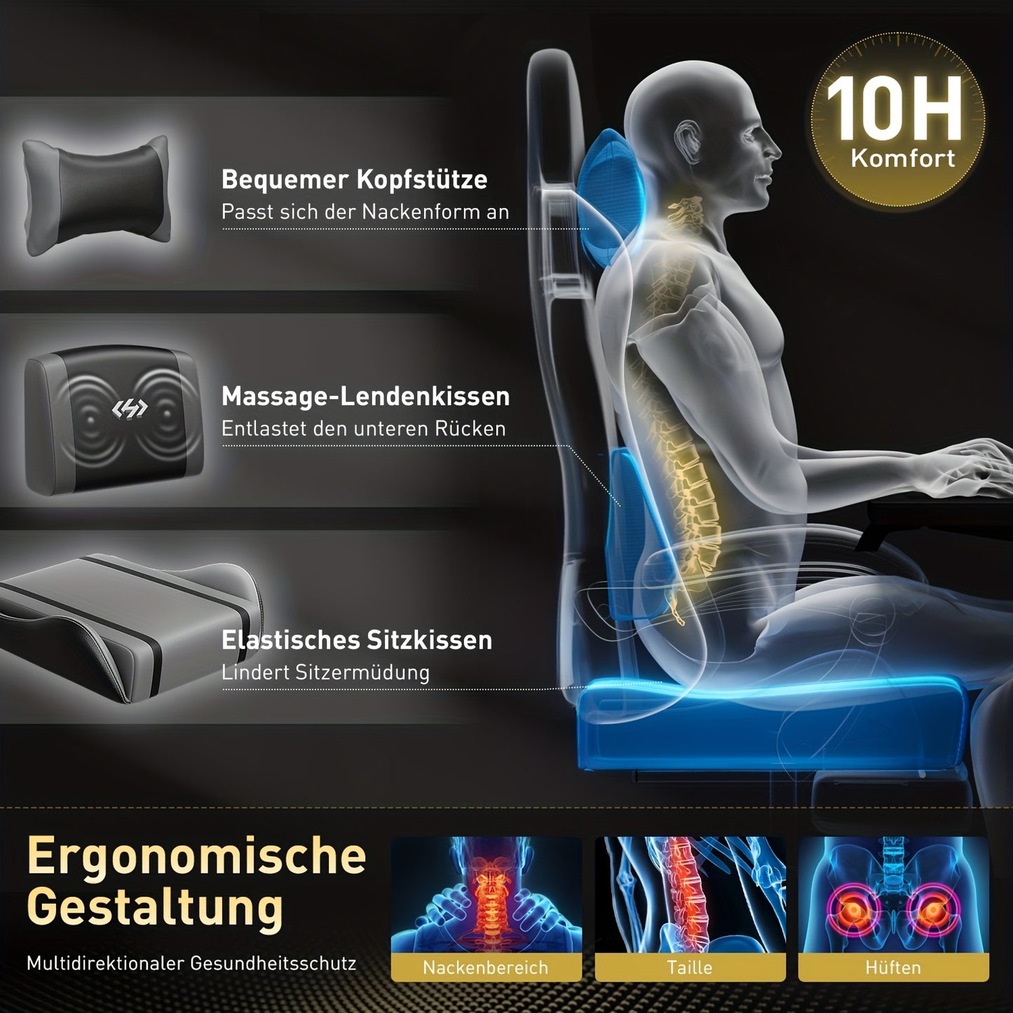 Gamingstoel – Gamestoel – Gaming Chair – Bureaustoel – Game Stoel – Ergonomisch – Massage Lendensteun – Verstelbare Rugleuning – Voetsteun – PU Leer – Maximale Belastbaarheid 150 kg