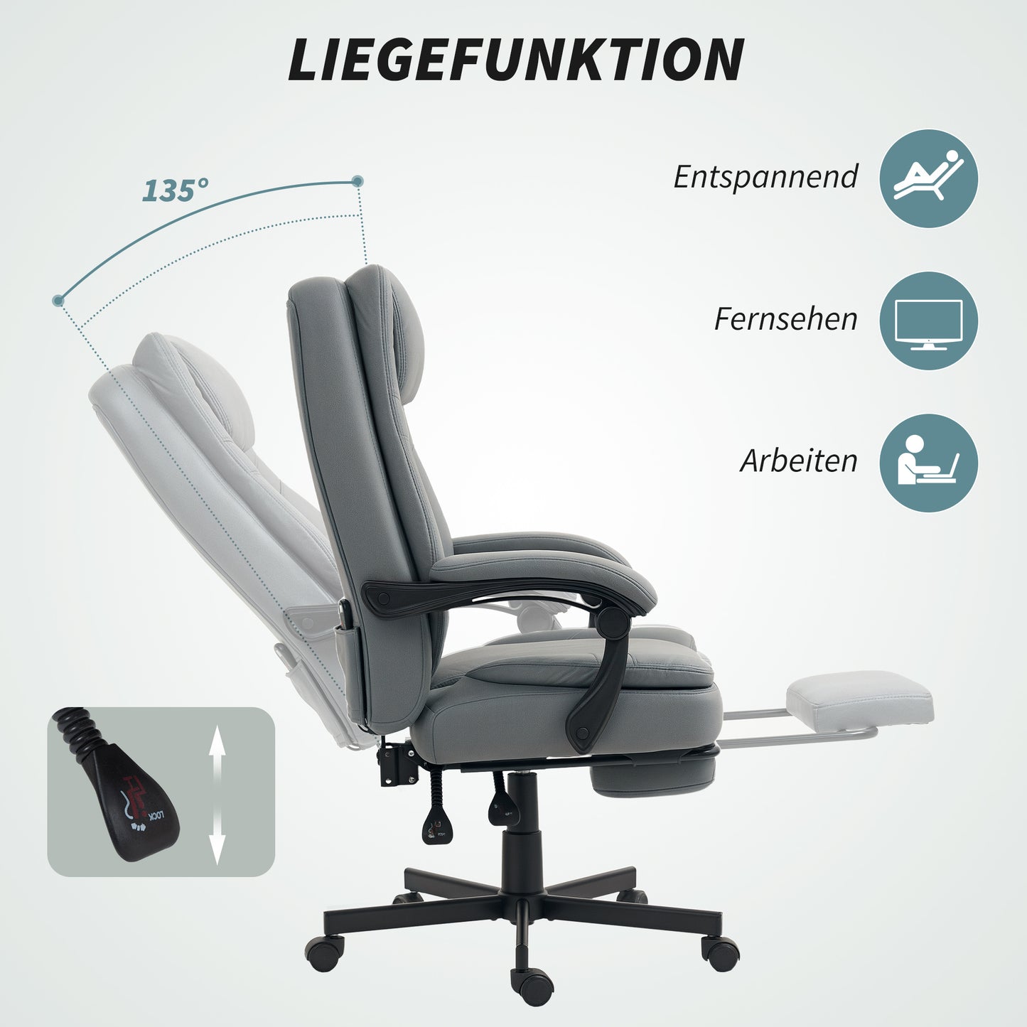 Bureaustoel – Kantoorstoel – Werkstoel – Deskchair – Massagestoel – Grijs – Verstelbare Zithoogte – Massagefunctie