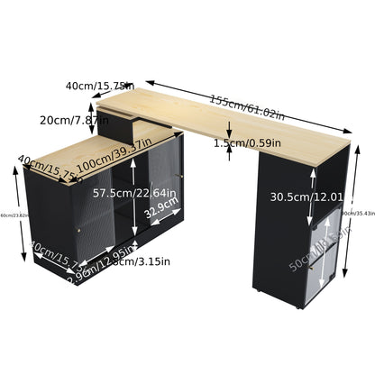 Uitschuifbare Bartafel – Bistrotafel – Hoge Tafel – Bijzettafel – Multifunctionele Tafel – Zwart Rattan Glas – 360° Draaibaar Zonder Tillen – Met Opbergruimte