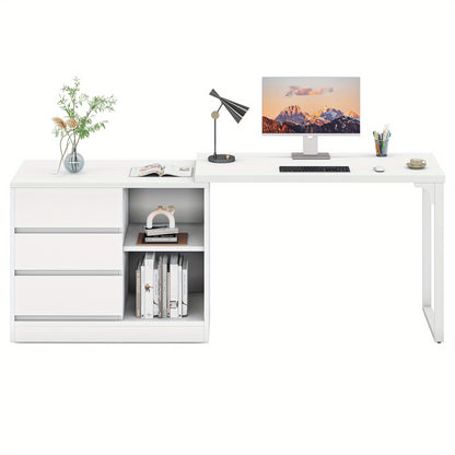 Bureau – Schrijftafel – Werktafel – Computertafel – Laptopbureau – Extra Lang 160 cm – 6 Opbergvakken – Ruim Werkblad – Stabiel Metalen Frame – Wit Houtkleurig Design