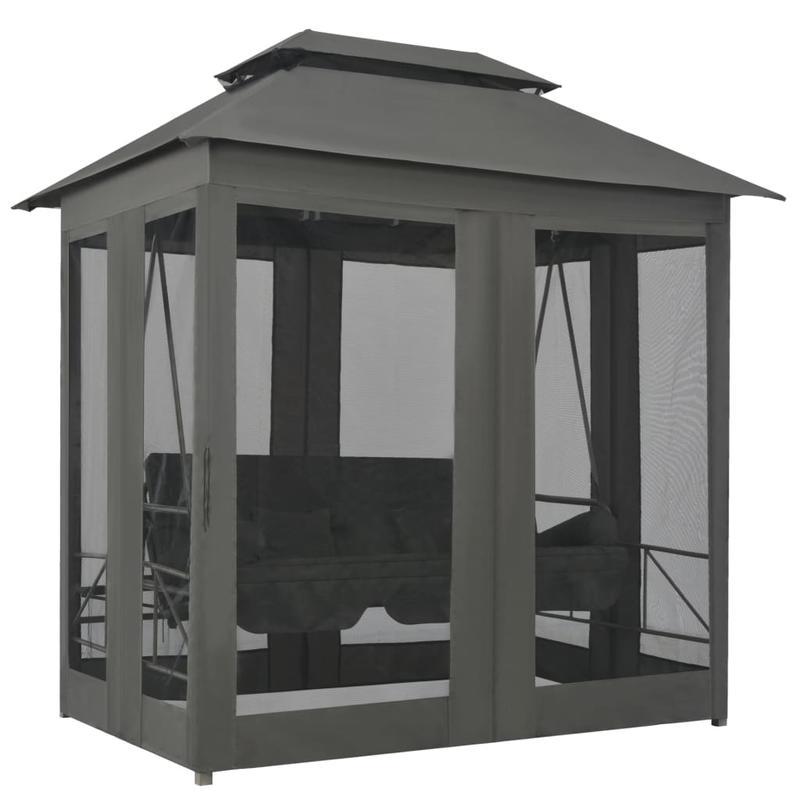 Schommelbank – Schommelstoel – Tuinbank – Schommelbank Met Dak – Swingbank Antraciet – Robuust Stalen Frame – Groot Formaat 220x160x240 cm