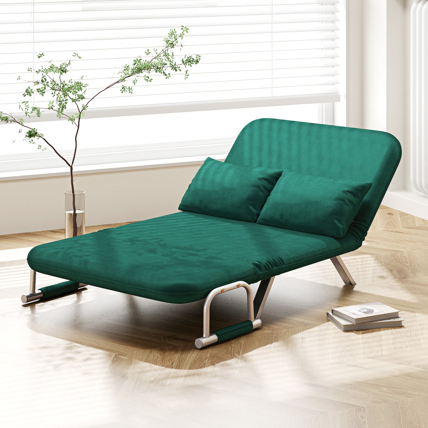 2-Zits Slaapbank – Bankbed – Slaapbankje – Slaapbank Mini – Bedbank – Verstelbare Rugleuning – Suède Look Afneembare Bekleding Groen