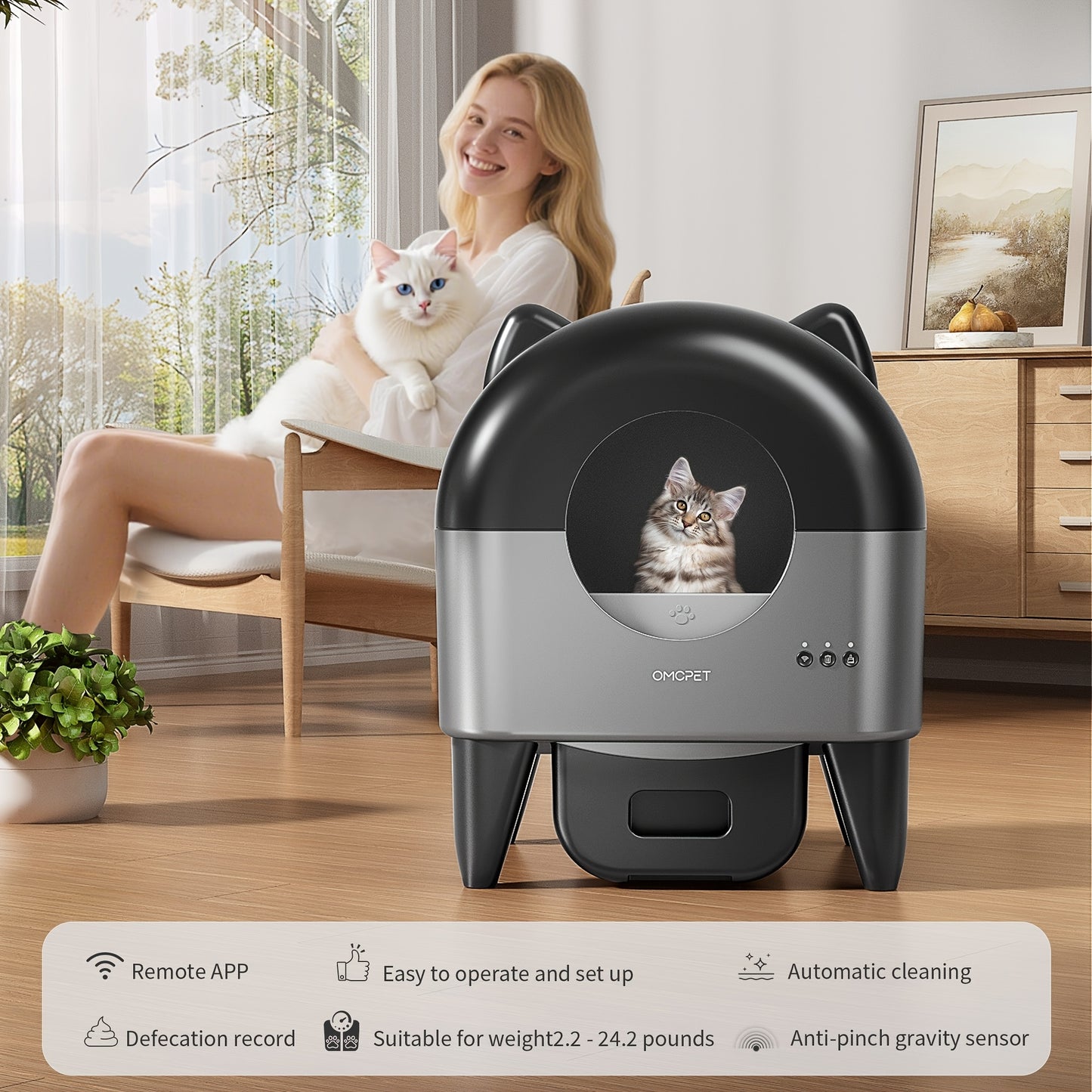 Automatische Kattenbak – Zelfreinigende Kattenbak – Slimme Kattenbak – Meerkattenbak – Ovale Kattenbak – Extra Groot Ovaal Design – USB Aangedreven Met Geurfilter