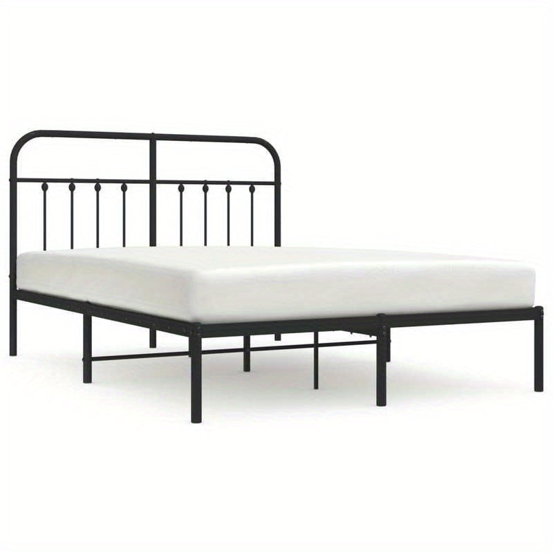 Modern Black Metal Bed Frame with Headboard, 140x190cm - Powder-Coated Steel for Strength & Stability, Minimalist Design for Contemporary Bedrooms, Minimalist Bed Frame | Modern Bedframe | Sleek Metal Design