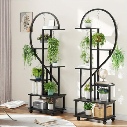 Plantenwagen – Plantenrek – Bloementrolley – Plantentrolley – Plantenkast – Zwart Metalen Frame – 6 Lagen – Mobiel met Wieltjes – 110x28x172 cm – Geschikt Binnen en Buitengebruik
