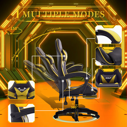 Gamingstoel – Gamestoel – Gaming Chair – Bureaustoel – Game Stoel – Ergonomisch – PU Leer – Verstelbare Rugleuning met Voetensteun – Lendensteun