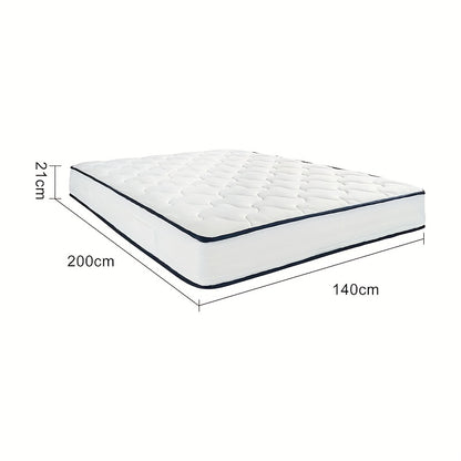 140 x 200cm mattress, 7 zone pocket spring mattress, 21cm height, H3 hardness, comfort spring mattress with foam and microfiber cover