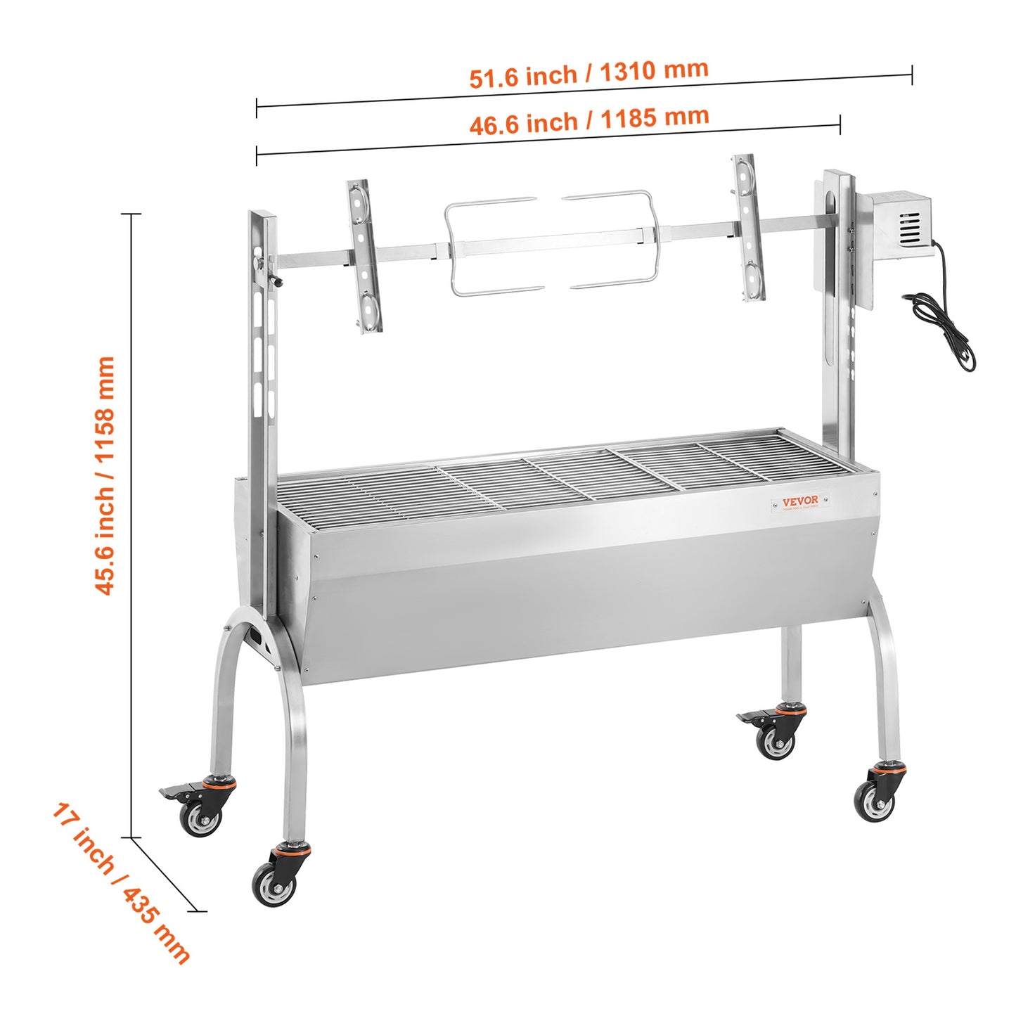 Draaispit – Rotisserie – Braadspit – BBQ Spit – Grillspit – 46 Inch – RVS Staal – 52W Motor