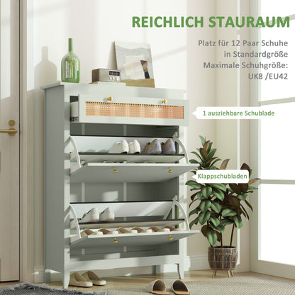 Schoenenkast – Schoenenrek – Schoenopberger – Schoenendisplay – Schoenmeubel – Voor 12 Paar Schoenen – Uittrekbare Lade & Draaideurtjes – Compact Groen Design