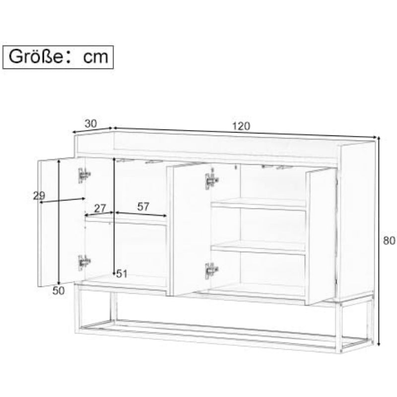 Dressoir – Buffet – Opbergkast – Kast – Sideboard – Wit MDF Met Metaal – 120x30x80 cm – 4 Deuren Met Verstelbare Planken