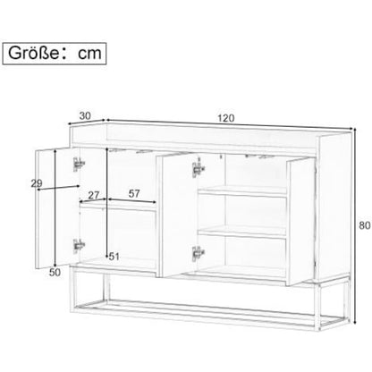 Dressoir – Buffet – Opbergkast – Kast – Sideboard – Wit MDF Met Metaal – 120x30x80 cm – 4 Deuren Met Verstelbare Planken