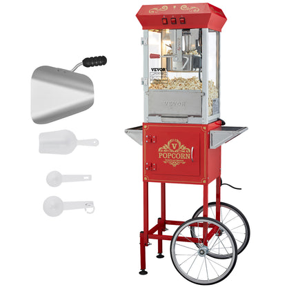 Popcornmachine – Popcornmaker – Popcornmachine met Kar – Popcorn Popper – Professionele Popcornmachine Rood – 850W Vermogen – Ketelcapaciteit 230g