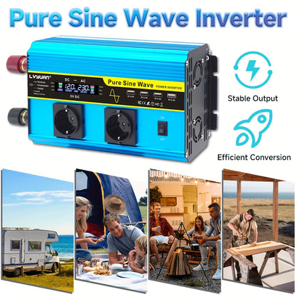 Spanningsomzetter 24V naar 230V – Omvormer – Inverter – DC naar AC Converter – Zuivere Sinusgolf – 2000W Continuvermogen – Draadloze Afstandsbediening & LCD-Display