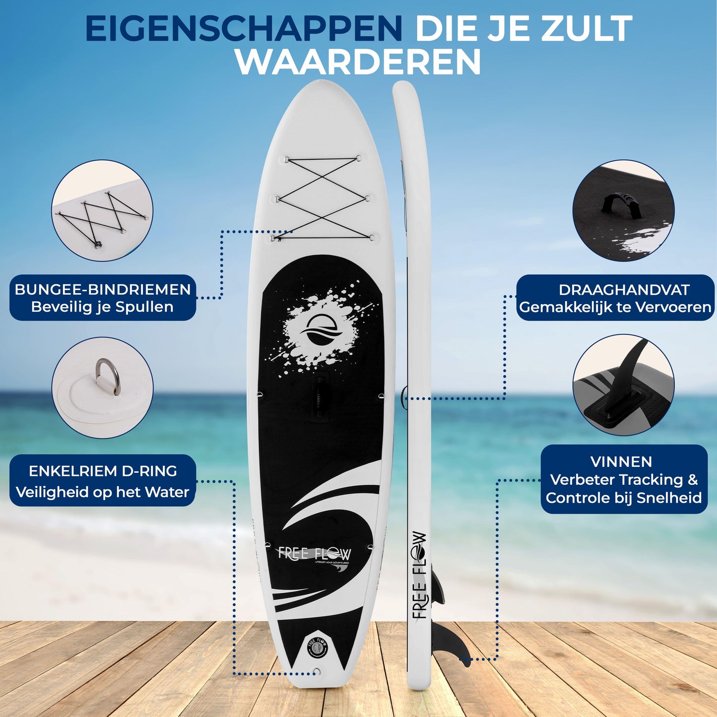 Opblaasbare SUP Board – Paddleboard – Stand Up Paddle – Inflatable Sup – SUP Set – Zwart en Lichtgrijs – Antislip Deck – Compleet Met Peddel & Pomp