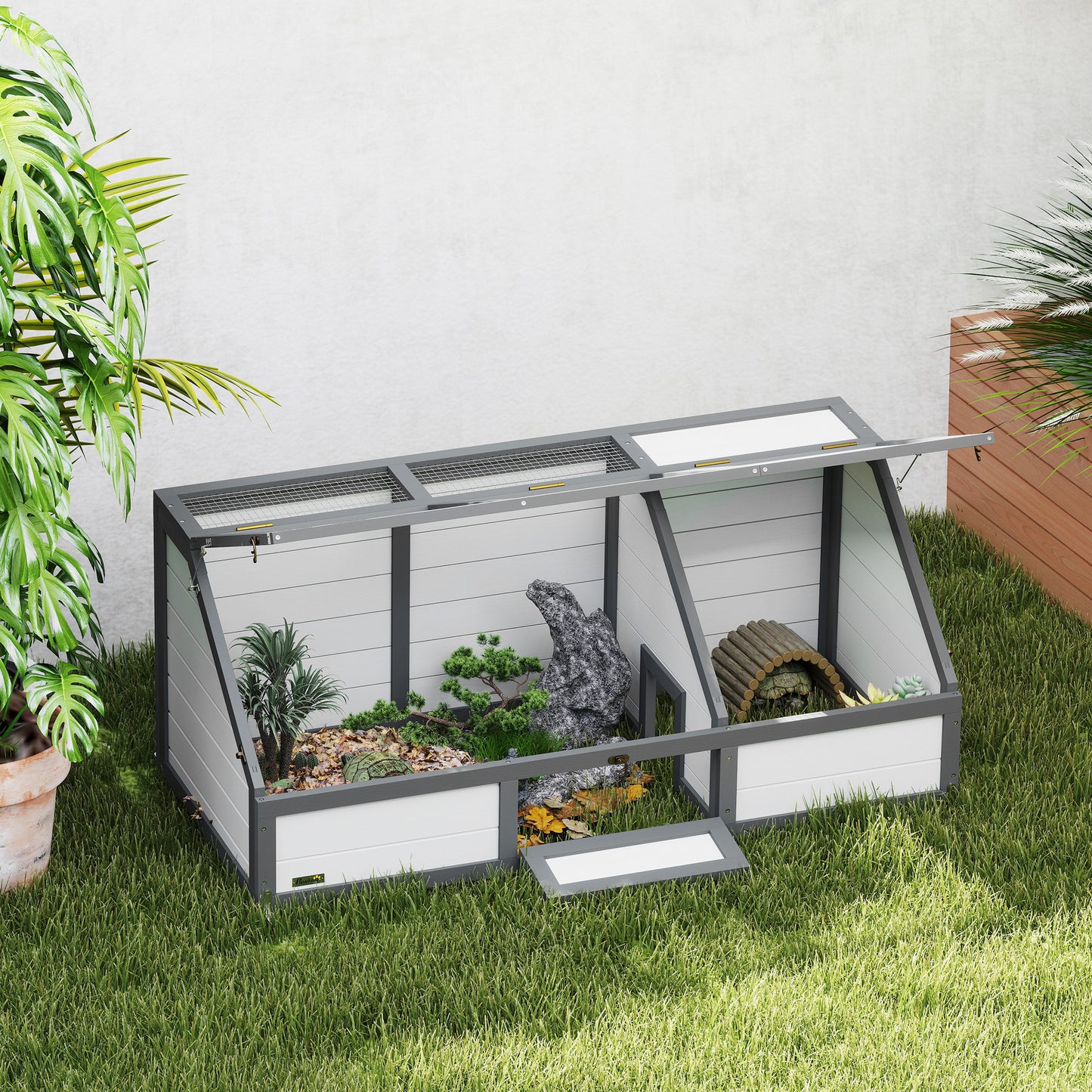 Schildpaddenhuis – Schildpaddenverblijf – Reptielenhuis – Buitenverblijf – Houten Box – Bodemloos Ontwerp – Massief Grenenhout en Gegalvaniseerd Staal
