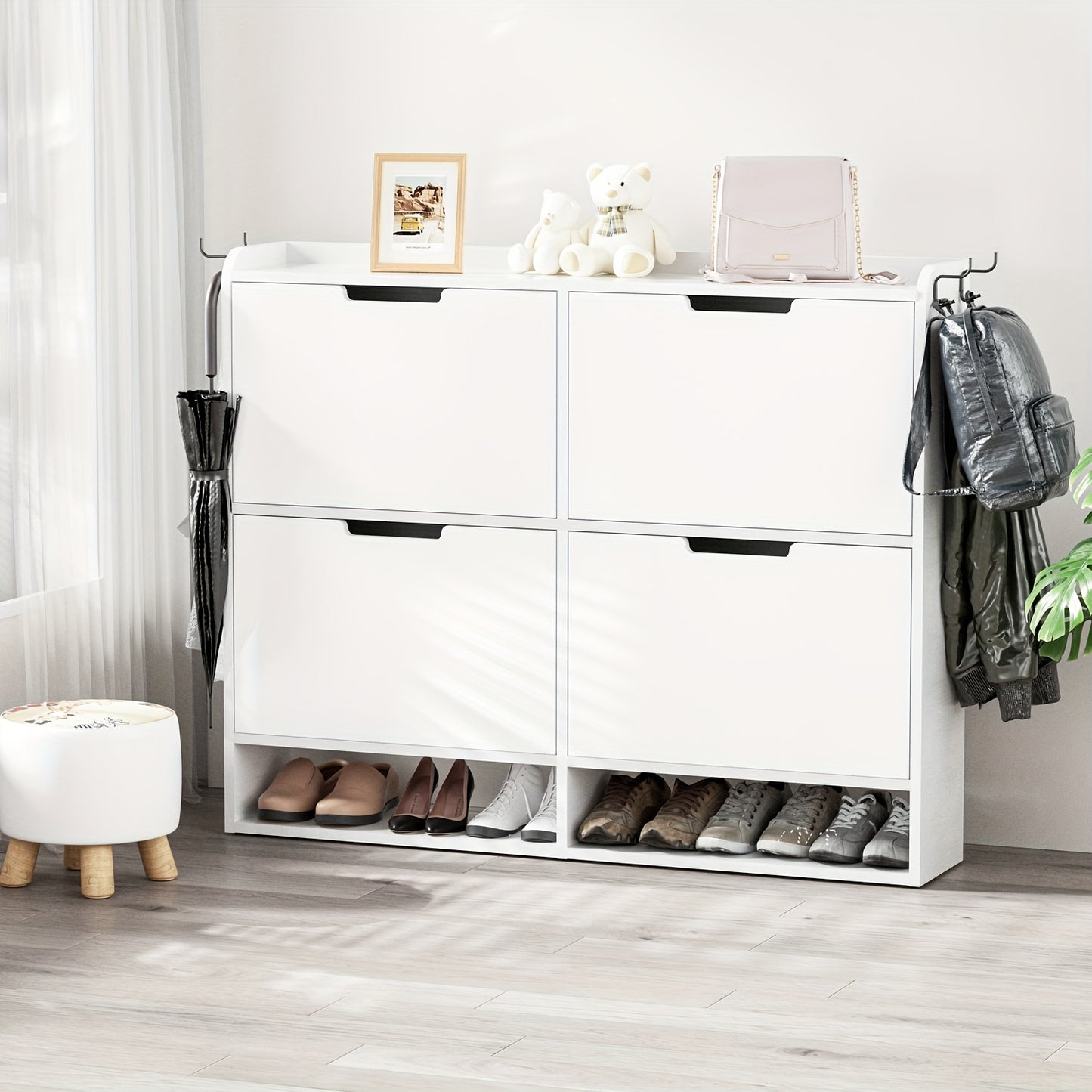 Schoenenkast – Schoenenrek – Schoenenopberger – Schoenenmeubel – Opbergkast – Wit – 4 Vouwdeuren – Compact 100x19x91 cm