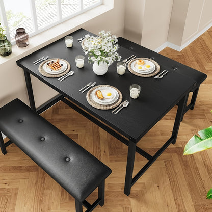 Eetkamertafel met 2 Banken – Keukentafel Set – Tafel voor 4 Personen – Bankenset – Rechthoekige Tafel – Vintage Kleur – Comfortabele Geplaatste Banken – Duurzame Constructie