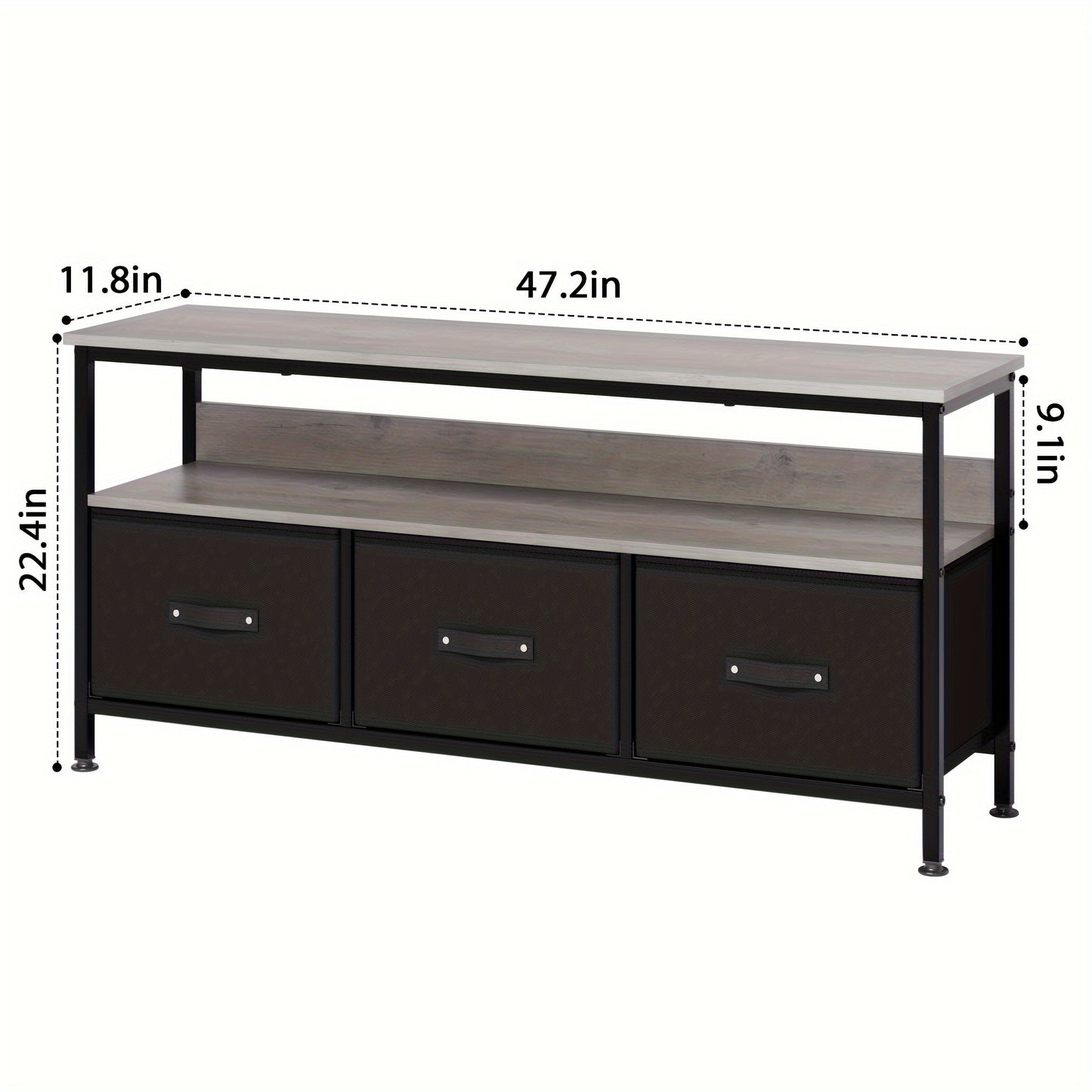 tv-meubel – tv-kast – entertainmentmeubel – media-meubel – dressoir – 139,7 cm – MDF en metaal – grijs met zwarte accenten