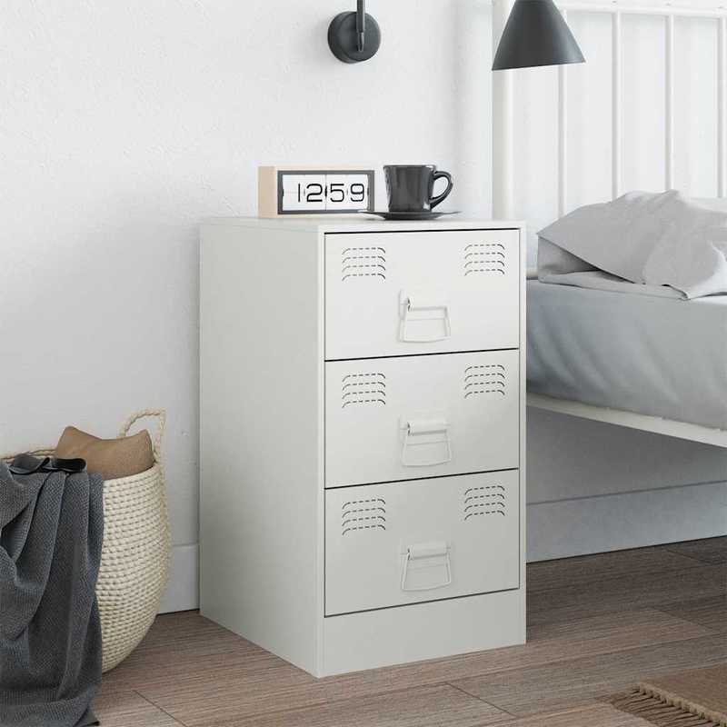 Nachtkastje – Bijzettafel – Kastje – Opbergkast – Slaapkamerkast – Wit Gelakt Staal – Compact 34,5x39x62 cm – Duurzaam & Modern Design