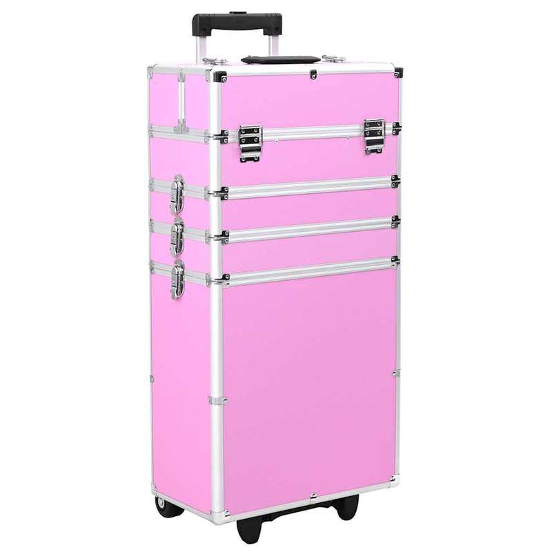 Make-up Organizer – Make-up Opberger – Cosmetica Opberger – Make-up Kast – Make-up Box – Roze Variant – Uitbreidbaar Met 4 Niveaus – Duurzame Aluminium Constructie Met Wieltjes