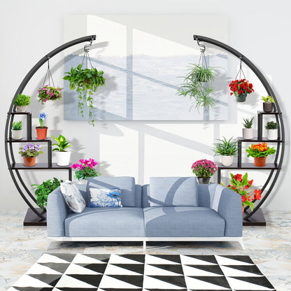 Plantenstandaard – Bloemenrek – Plantentrap – Plantenrek – Indoor plantenhouder – 5-laags metaal – Halve maan ontwerp – 4 haken – 60,96x35,56x144,78 cm – Duurzaam MDF & Metaal