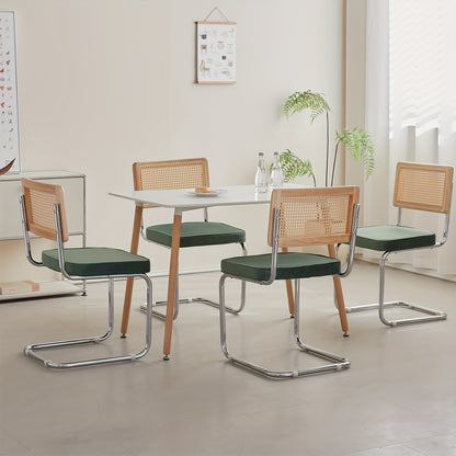 Retro Stoelen – Eetkamerstoel – Bureaustoel – Lounge Stoel – Rattan Stoel – Groene Velvet Bekleding – Lichtgewicht Metalen Frame