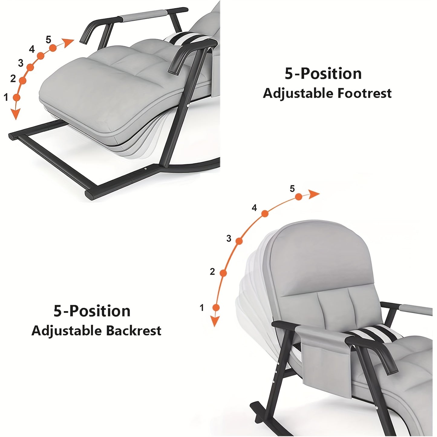 Schommelstoel – Relaxstoel – Fauteuil – Verzorgingsstoel – Loungestoel – Met Armleuningen – Verstelbare Rugleuning en Voetensteun – Katoenen Bekleding – Geschikt Voor Harde Vloeren - Grijs