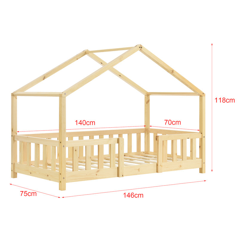 Kinderbed – kinderbedje – peuterbed – peuterbedje – huisbed – valbeveiliging – dennenhout – wit – 90x200 cm