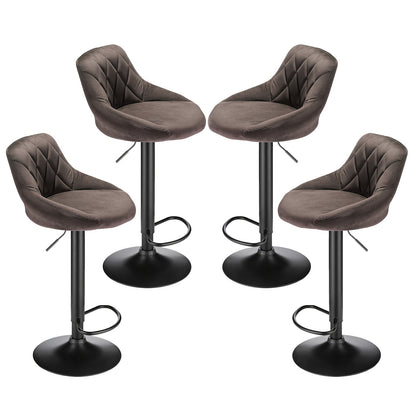 Luxury Velvet Bar Stools Set Of 4 - Swivel Padded Bar Chairs with Metal Base | Commercial Grade Heavy-Duty Stools for Bar/Cafe/Kitchen | Premium Upholstered Counter Height Stools (brown)