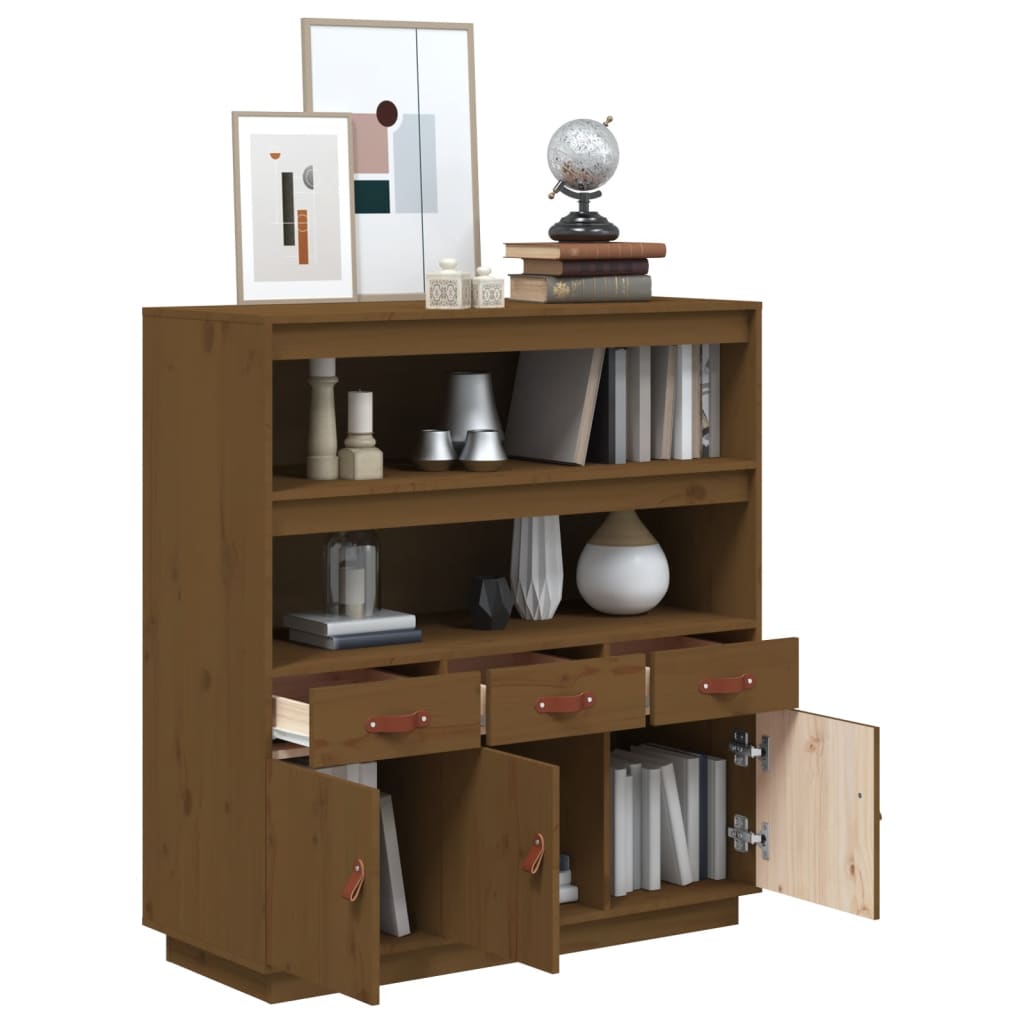 Hoogkast – Opbergkast – Kast – Boekenkast – Dichte Kast – Massief Dennenhout – Compact Hoog Model – Honingbruin