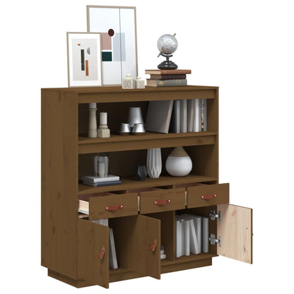 Hoogkast – Opbergkast – Kast – Boekenkast – Dichte Kast – Massief Dennenhout – Compact Hoog Model – Honingbruin