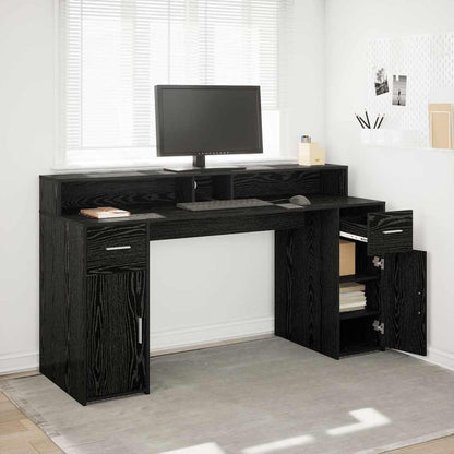 Bureau – Werkplekmeubel – Computertafel – Laptopbureau – Studiebureau – Zwart Eiken – RGB LED Verlichting – Duurzaam Behandeld Hout 160x55x91 cm