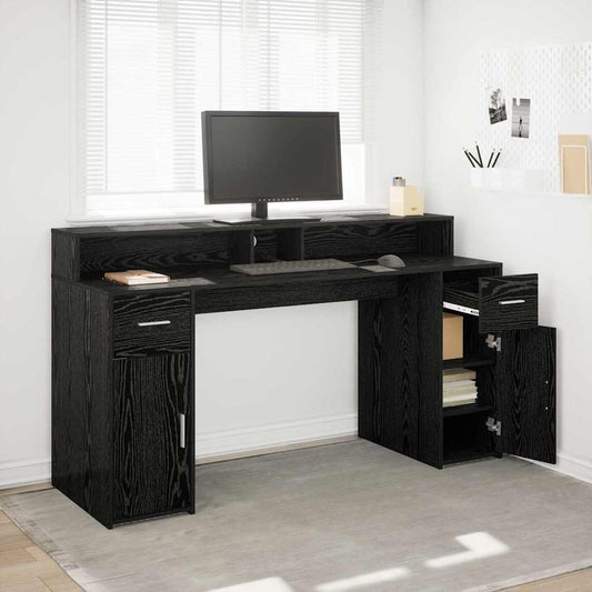 Bureau – Werkplekmeubel – Computertafel – Laptopbureau – Studiebureau – Zwart Eiken – RGB LED Verlichting – Duurzaam Behandeld Hout 160x55x91 cm