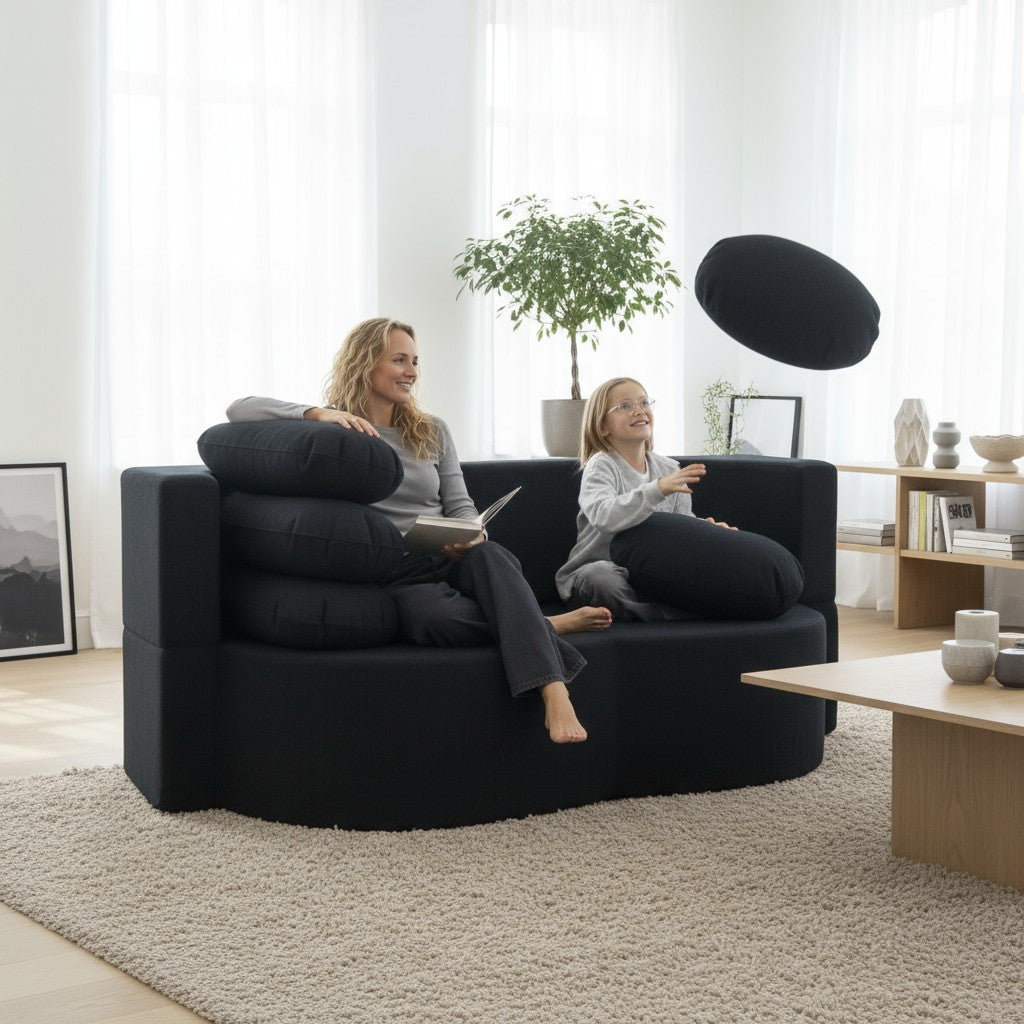 Klapbank – Slaapbank – Slaapbankje – Bankbed – Kinderbank – Modern Scandinavisch Design – Memory Foam Matras 200x100 cm – Afneembare Wasbare Hoes – Zachte Bouclé Bekleding