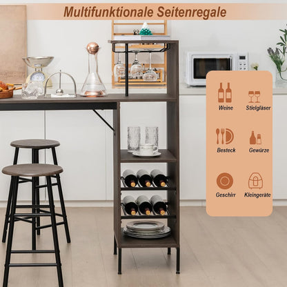Bartafelset – Barkrukken – Barset – Bartafel met krukken – 3-delig – Rustiek Bruin – Ingebouwd Wijnrek – Compact & Multifunctioneel