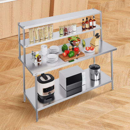 Keukenkastrek – Keukenkast Organizer – Werktafel Opzetrek – RVS Opbergrek – Dubbele Verstelbare Planken – 183x61 cm Hoogwaardige Roestvrijstalen Constructie