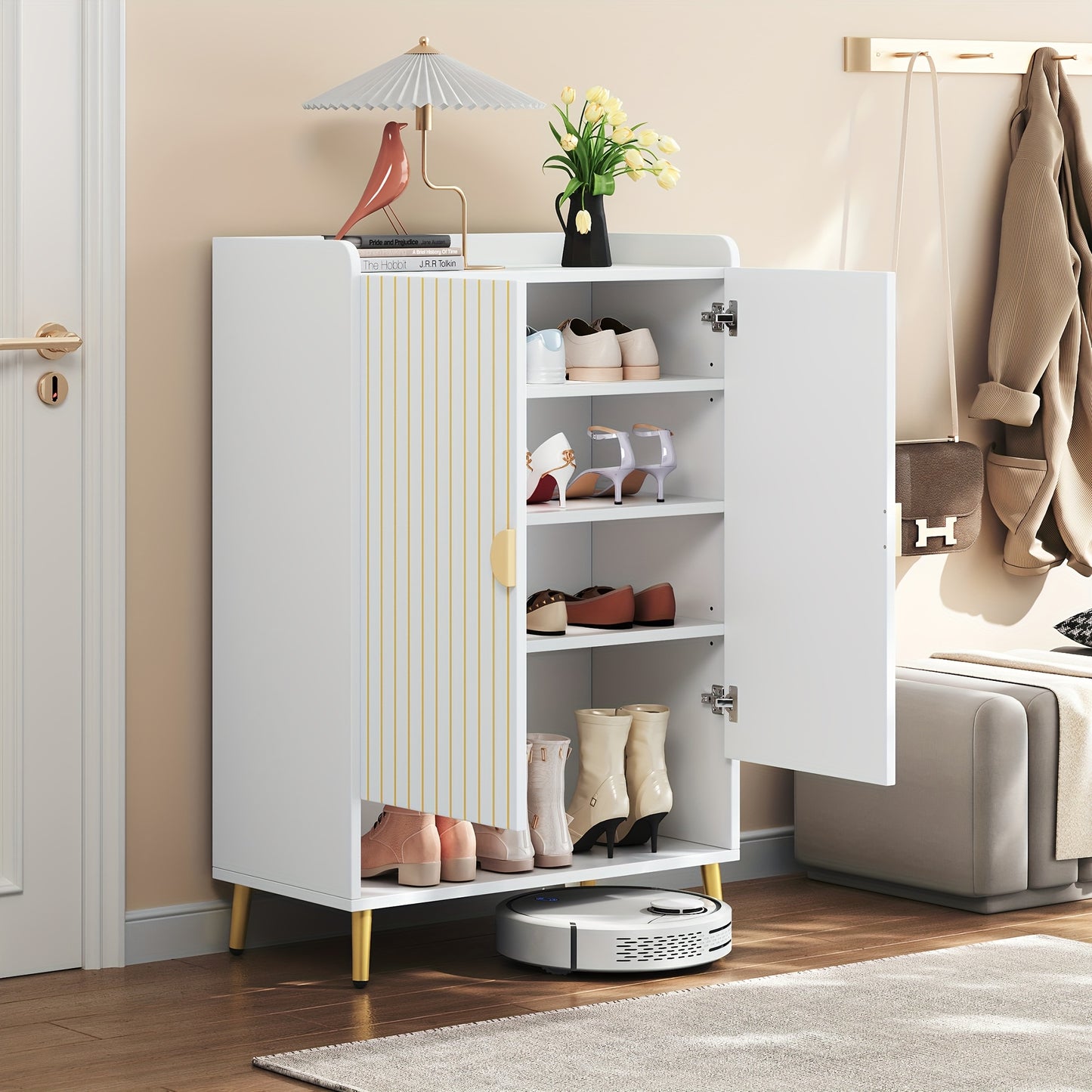 Schoenenkast – Schoenopberger – Schoenrek – Schoenkommode – Halmeubel – MDF – Drie Lagen – Open Lade – Draagvermogen 20KG – Wit