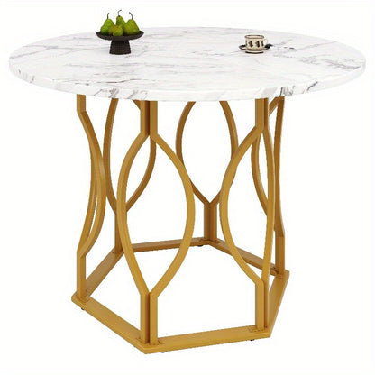 Ronde Eettafel – Moderne Tafel – Bistrotafel – Keukentafel – Tafel Met Marmeren Blad – 100 cm Rond – Gouden Metalen Poten – Stijlvol Marmerdesign – Compact Voor Kleine Ruimtes