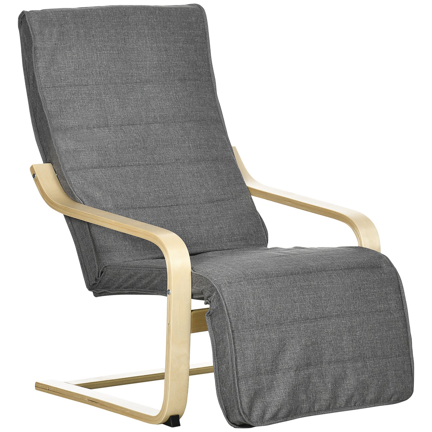Relaxfauteuil – Fauteuil – Lounge stoel – Schommelstoel – Verstelbare stoel – Grijs – Verstelbare Voetensteun in 5 Standen – Massief Houten Frame