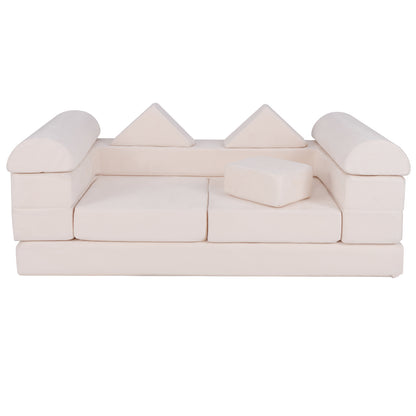 Modulaire Speelbank Kindersofa – Kinderset Speelbankje Ballenbak – Kinderspeelbank Loungesofa – Beige – Ademend Suede – Machinewasbare Hoezen – Lichtgewicht & Duurzaam Foam